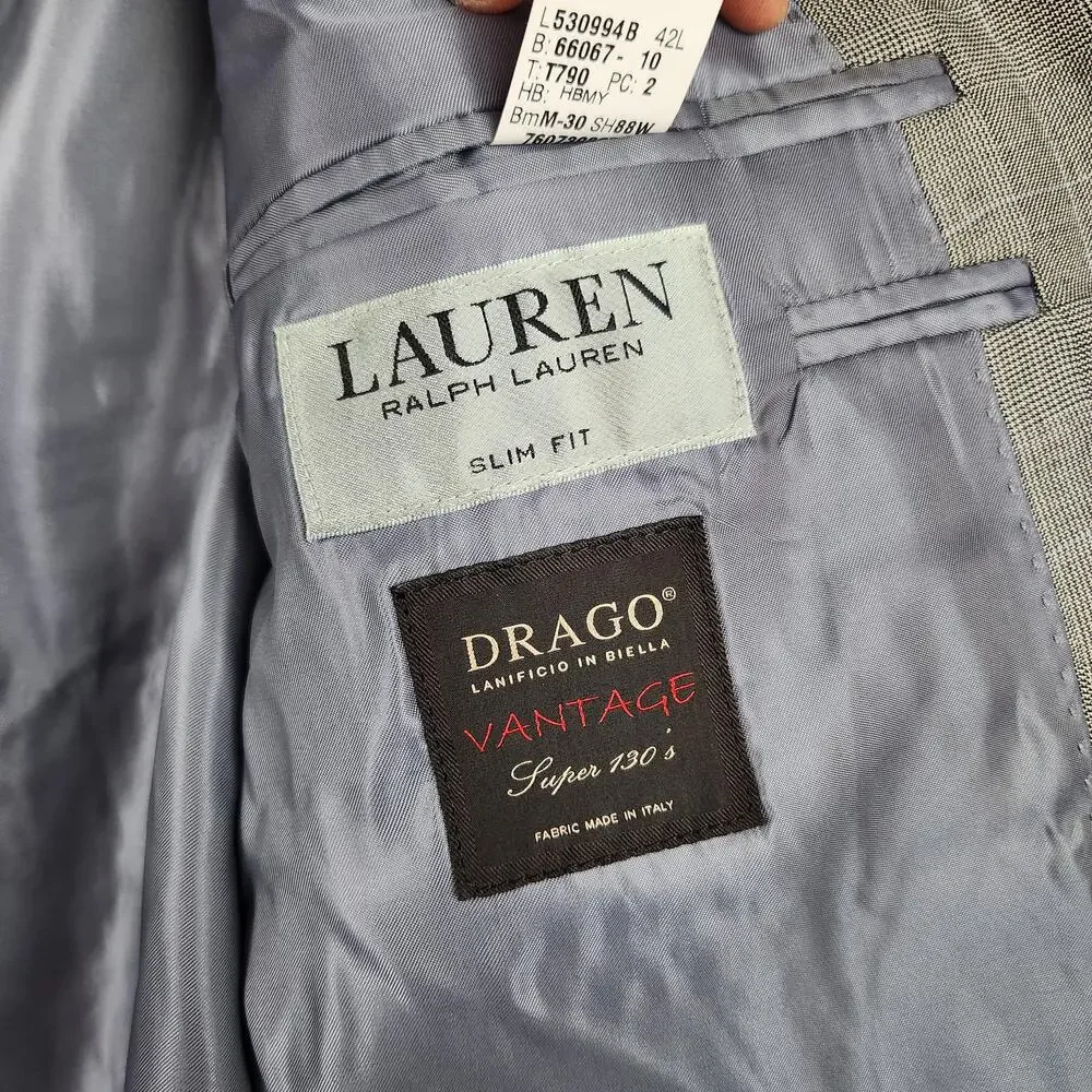 Lauren Ralph Lauren Blazer Mens 42L Gray Glen Plaid Slim Fit Wool Sport Coat